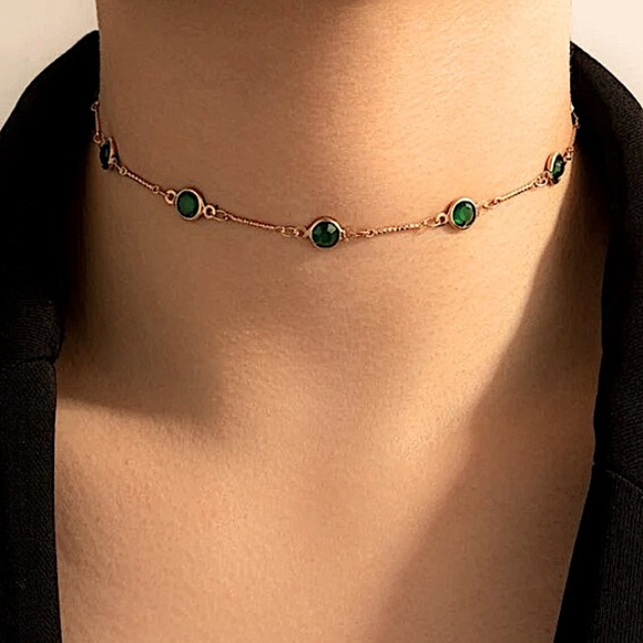 Gold Emerald Green Zircon Choker - Picture 3 of 9